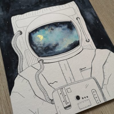 Astronaut Aquarell Rotstielzchen